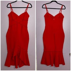 Fashion Nova red mermaid bandage midi dress, size M, never used